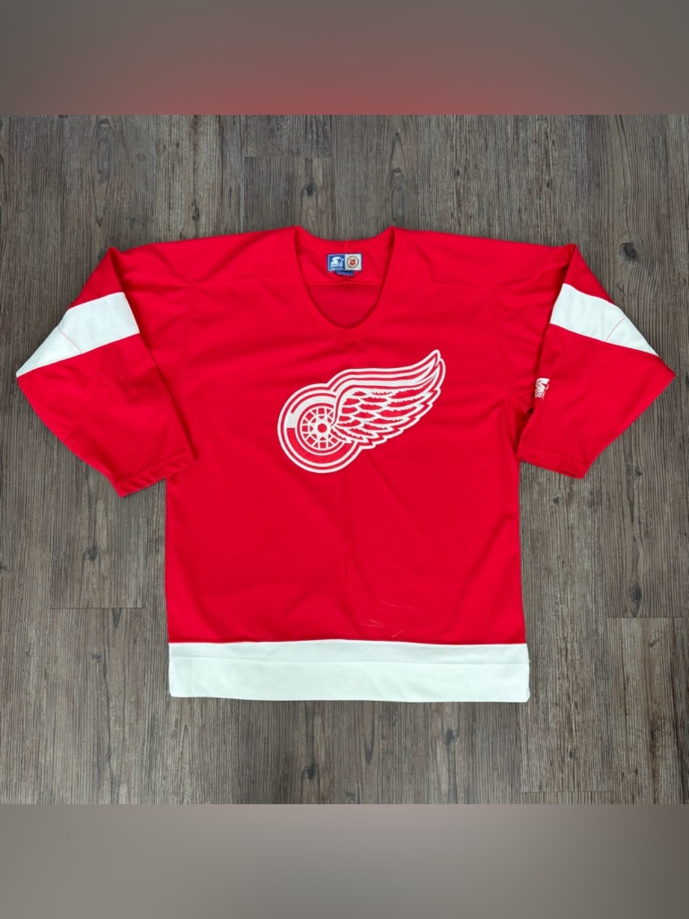 VINTAGE 90S STARTER NHL DETROIT RED WINGS ICE HOCKEY RED JERSEY BOYS MEDIUM